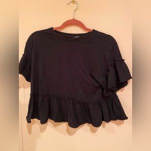 Black ruffle short sleeve top